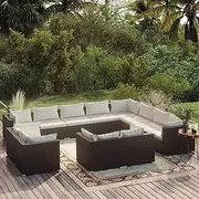 12 Piece Garden Lounge Set with Cushions Black Poly Rattan Patio Bar Sets