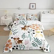 Feelyou Cute Puppy Dog Bedding Set Kids Toddler, Dog Animal Bedding Set Dogs and Flowers Comforter Set Toddler Size Botanical Plant Duvet Set Durable Quilt Set