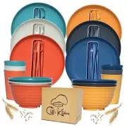 48 Pcs Wheat Straw Dinnerware Sets for 6- Unbreakable Dinnerware Multicolor B