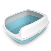2 x Large High Side Large Portable Open Cat Toilet Litter Box Tray House With Scoop Blue