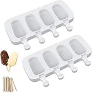 Silicone Ice Cream Mold Popsicle Mold 2 Pieces, Cake Mold Homemade Popsicle, with 100 pcs Wooden Stick, White, Cylindrical