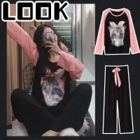 在飛比找蝦皮購物優惠-淘寶天貓商品] 韓式可愛貓咪睡衣長袖卡通圖案的女性