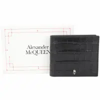 在飛比找Yahoo奇摩購物中心優惠-Alexander McQueen 骷髏頭銀飾鱷魚紋壓花4卡