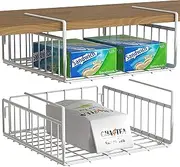 SimpleHouseware 2 Pack Under Shelf Basket for Kitchen Pantry, White