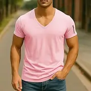 Men's T Shirt Tee Short Sleeve Shirt Tee Top Short Sleeve V Neck Summer Plain Fashion Designer Basic Zipper Vacation Street Going out Black White Pink Top Tee