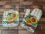 Kitchen Linen Set Oven Mitt And Potholder Retro Sunflowers FREE SHIPPING