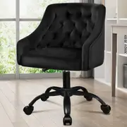 ALFORDSON Velvet Office Chair for Work Mid Back All Black
