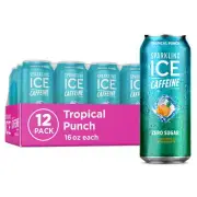 Sparkling Ice Caffeine Tropical Punch Sparkling Water with Caffeine, Zero Sugar,