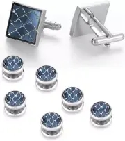 Cufflinks and Studs Set Square Shirt Tuxedo Buttons Packed in Cufflink Box for M