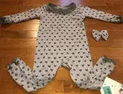 Kickee Pants Feather Hearts Peter Pan Collared Romper 3T & Custom Bow New