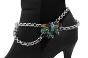 Women Silver Metal Boot Chain Bracelet Shoe Multicolors Beads Charm Contemporary