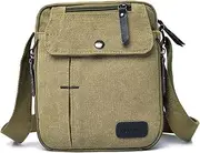 [Comebachome] Sling Bag for Men Multi-Pocket Khaki Canvas Side Bag with Adjustable Strap Portable & Casual for Daily, Travel, Photo, Sling, for Men
