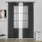Black Sheer Curtains for Bedroom 108 Inches Long Light Filters Tab Top Sheer Curtains for Living Room，Pergola,Porch,Cabana Gazebo Indoor/Outdoor Voile Sheer Drapes,52 X 108 Inch