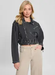 GUESS Women's Black Sandy Jacket Size: Large, Cotton