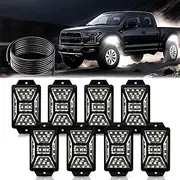 8 Pods 216 LEDs White Rock Lights with 11yd/10M Extension Wire, 6000K Super Bright 5 Sides Rock Lights for Trucks Waterproof IP67 360°Full Angle Illuminate Underglow Kits for UTV ATV SUV Off Road