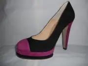 CHANEL Suede Cap Toe Quilted Platform Pumps Heels Shoes Fuchsia Black $1095