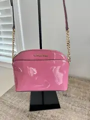 NWT Michael Kors Patent Leather Emmy Medium Dome Crossbody Bag Tulip