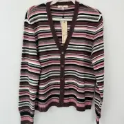 Stitch Fix Les Serein Womens Cardigan Sweater Size L Stripe Button Cozy Brown