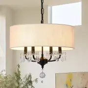 Fminlla Black Drum Chandelier Modern Crystal Drum Chandelier 4-Lights with Sh...
