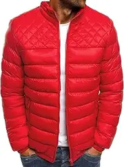 [Generic] Mens Rhombus Quilted Puffer Jacket Stand Collar Full Zip Casual Puffer Jacket Male Lightweight Down Winter Coat