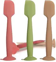 juhg Baby Diaper Cream Spatula 3 Pack Butt Paste Spatula Soft Silicone Diaper Cream Applicator Butt Spatula Baby With Suction Cup Base (Red Green Khaki)