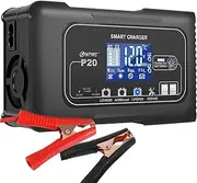 Battery Charger 12/24V Fully Automatic Battery Trickle Charger Adjustable Current Lithium LiFePO4 Lead-Acid Battery Maintainer with 4 Modes for Car SUV Boat Motorcycle Lawn Mower