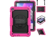WASSUP Lenovo Tab M10 HD (3rd Gen) 10.1 inch 2022 Case with Screen Protector Hand Strap Stand & Shoulder Strap-RoseRed&Black