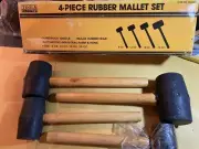 4 Pcs Rubber Mallet Hammer Set Wood Handle 8, 12, 18, 24 oz New