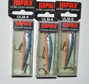 3 lures rapala ultra light minnow ulm-6 ulm06 sb silver blue 2 1/2" 1/8oz