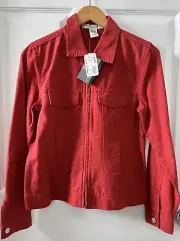 NWT Geoffrey Beene Sport Women Sz 6 Linen Burnt Orange Cayenne Pocket Zip Jacket