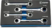 Capri Tools 4-in-1 120-Tooth Box End Reversible Ratcheting Wrench Set, Metric and SAE, 4-Piece with 16 Sizes