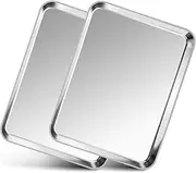 Toaster Oven Pan Tray, P&P CHEF Stainless Steel Baking Pan Cookie Sheet, Set of 2 (12.5’’ x 9.75’’ x 1’’), Rolled Edge & Round Corner, Mirror Finished & Easy Clean