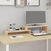 Solid Pine Wood Adjustable Monitor Stand 52-101x22x14 cm for Desktop with Storage, Stress-Reducing Design, for Server Rack, Computer Rack, Wall Mount Network Rack