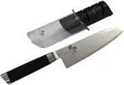 KAI Damascus Santoku 165mm AE-5200 & Diamond & Ceramic Sharpener Set Japan