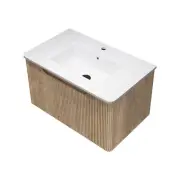 ACA Wall Mounted Brown MDF Ripple Vanity Soft Close Drawer Ceramic Basin 76x46cm