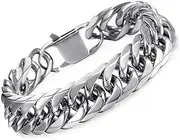 [Hermah] Heavy Mens Bracelet Chain 316L Stainless Steel Silver Gold Color Punk Double Curb Cuban Rombo Link 10/15mm 7-11inch