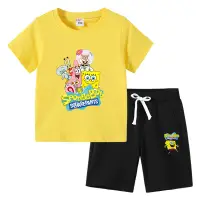 在飛比找蝦皮商城精選優惠-男童T恤 夏季童裝 兒童短袖中褲兩件套裝  海綿寶寶