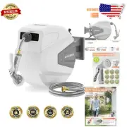 Durable 65ft Retractable Garden Hose Reel - Automatic with 180° Swivel Design