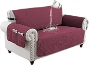 [LIWEGHT] Sofa Covers Waterproof Couch Cover Non-Slip Quilted Sofa Slipcover for Dogs Furniture Protector Cover for Pets with Adjustable Strap Washable（2 Seater, Wine Red）