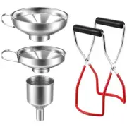 4Pcs Stainless Steel Canning Funnel Canning Jar Lifter w/ Grip Handle ☏>