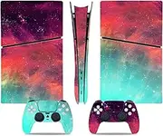 Skin Sticker for PS5 Slim Digital, Full Cover Decal Wrap for PS5 Slim Digaital, Protective Console Skin for PS5 Slim Digital (Red Green Nebula)