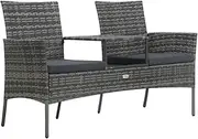 Garden Bench 2-Seater Garden Sofa with Tea Table Poly Rattan Anthracite