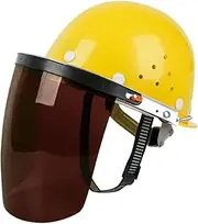 harayaa Face Shield Protector with Hard Hat Heat Resistant Face Cover Welding Mask for Mechanical Industry Forestry Gardening, Brown visor