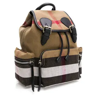 BURBERRY The Rucksack Canvas格紋拼皮革中款後背包