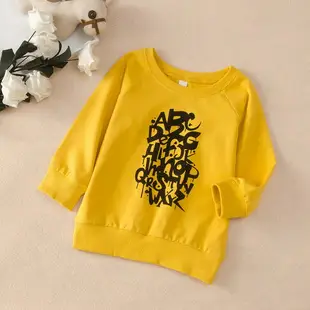 韓版新款上海市8歲時尚字母印花圓領上衣中小童洋氣潮黃色外出服