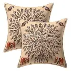 Indian Cushion Covers Beige 40x40 cm Applique Cotton Tree Of Life Throw Pillows