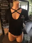 New HIPPIE CHIC strappy top M Plunge Oh Snap black cut out belly shirt stretchy