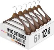 HOUSE DAY Wide Shoulder Wooden Hangers 12 Pack, Wood Suit 12 Walnut