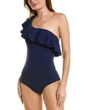 Shoshanna One-Shoulder Ruffle One-Piece