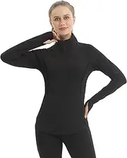 [LNFINTDO] Womens Long Sleeve Gym Tops 1/4 Zip Pullover Workout Clothes Breathable Base Layer Tops with Thumb Holes Running Hiking Cycling Yoga Shirt